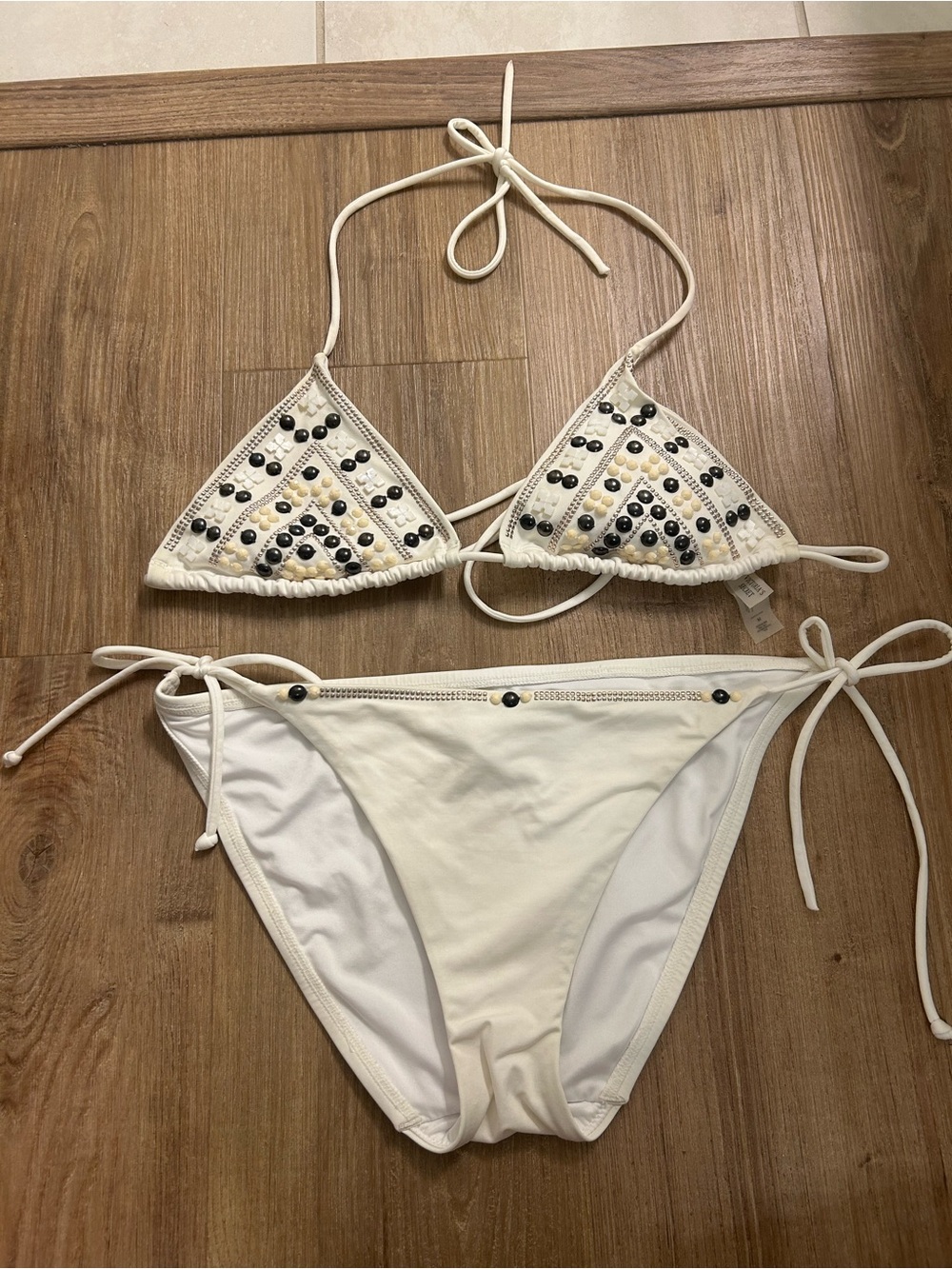 Victoria’s Secret White Beaded Triangle Bikini Set